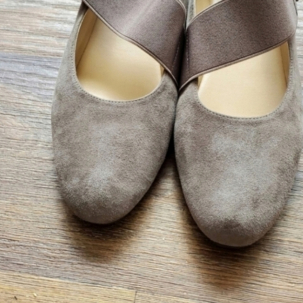 Vaneli Suede Wedge Pearl Taupe Leather 9 Mary Jane - Picture 11 of 14